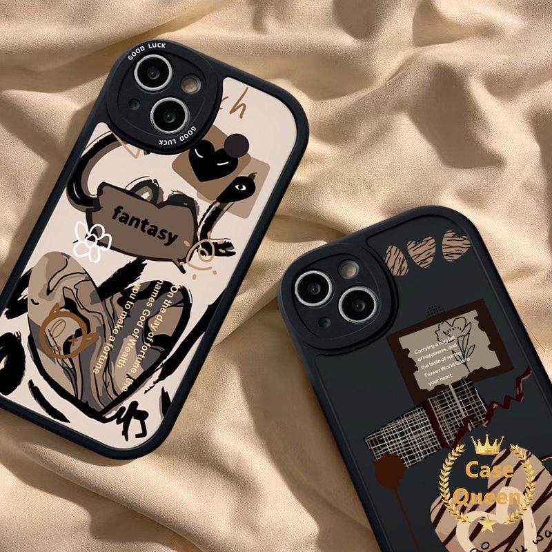 IPHONE Casing Ponsel Tpu Lembut Merek Trendi Kompatibel Untuk Iphone11 14 12 13 Pro Max XR XS X Max 8 7 6 6s Plus SE 2020 Ins Graffiti Cinta Hati Bunga Letter Cover