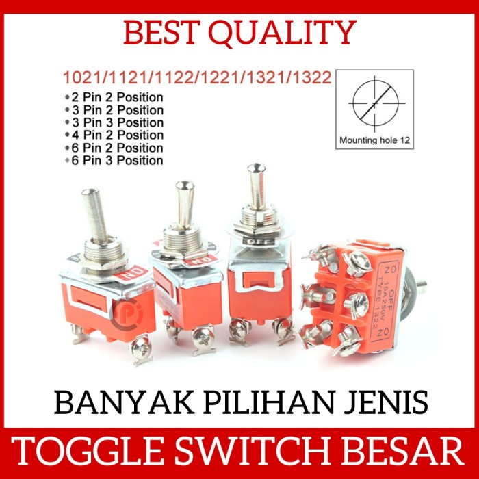 Toggle Switch Saklar Toogle 2 3 4 6 Pin 2 / 3 Posisi Ukuran Besar 6A