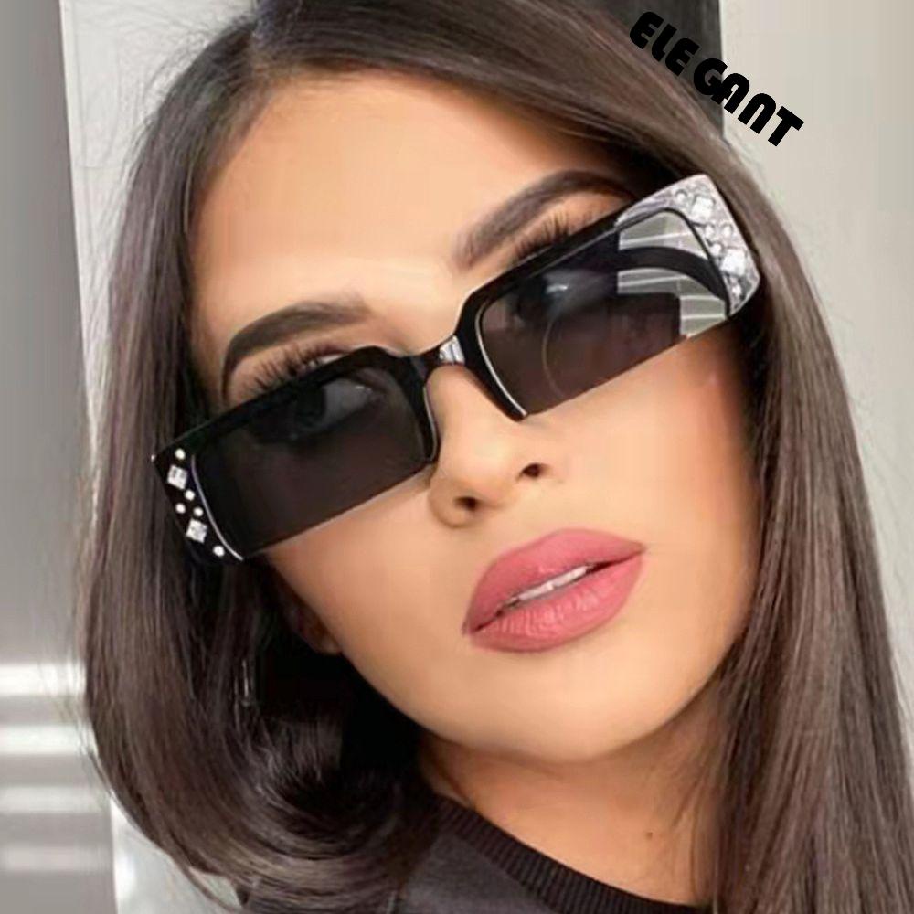 [Elegan] Square Sunglasses Simple Eye Glasses Anti Radiasi Untuk Wanita UV Protection Protection Glasses Korea Perempuan Berlian Imitasi Half Frame Eyewear Women Glasses