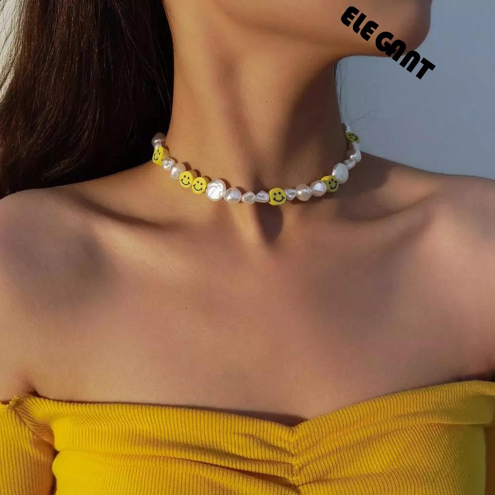 [Elegan] Kalung Mutiara Wajah Senyum Lucu Ringkas Wanita Gadis Baroque Necklace Jewelry