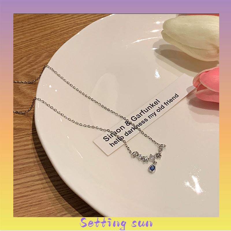 Kalung Tetesan Air Zirkon Biru Wanita Cahaya Mewah Manis Sejuk Temperamen TN