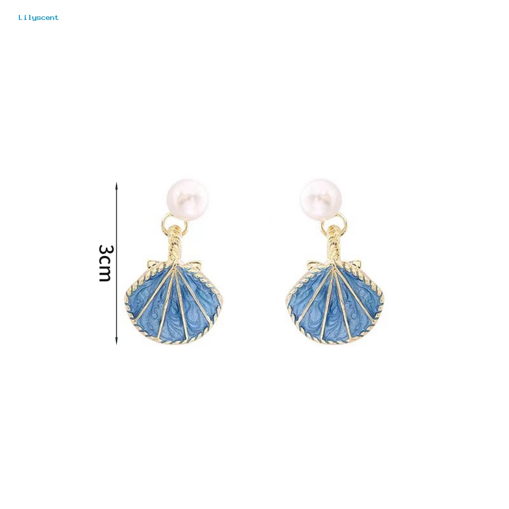 Lilyscent 1pasang Eye-catching Ladies Earrings Prom Supplies Mutiara Imitasi Kerang Anting Wanita Temperamen