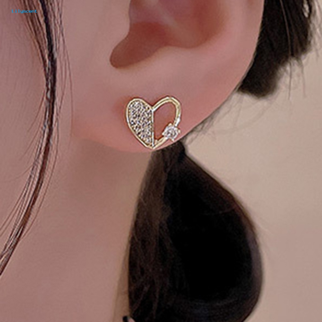 Lilyscent 1pasang Burrs-free Stud Earrings Aksesoris Pakaian Anting Pejantan Cinta Hati Lucu Bersinar