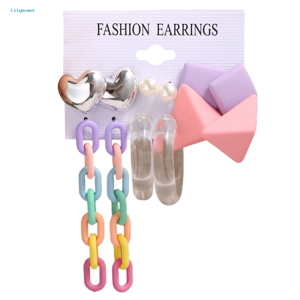 Lilyscent 4per6pasang Warna Vibrant Menjuntai Anting Perhiasan Aksesoris Kreatif Wanita Minimalis Stud Earrings Permukaan Halus