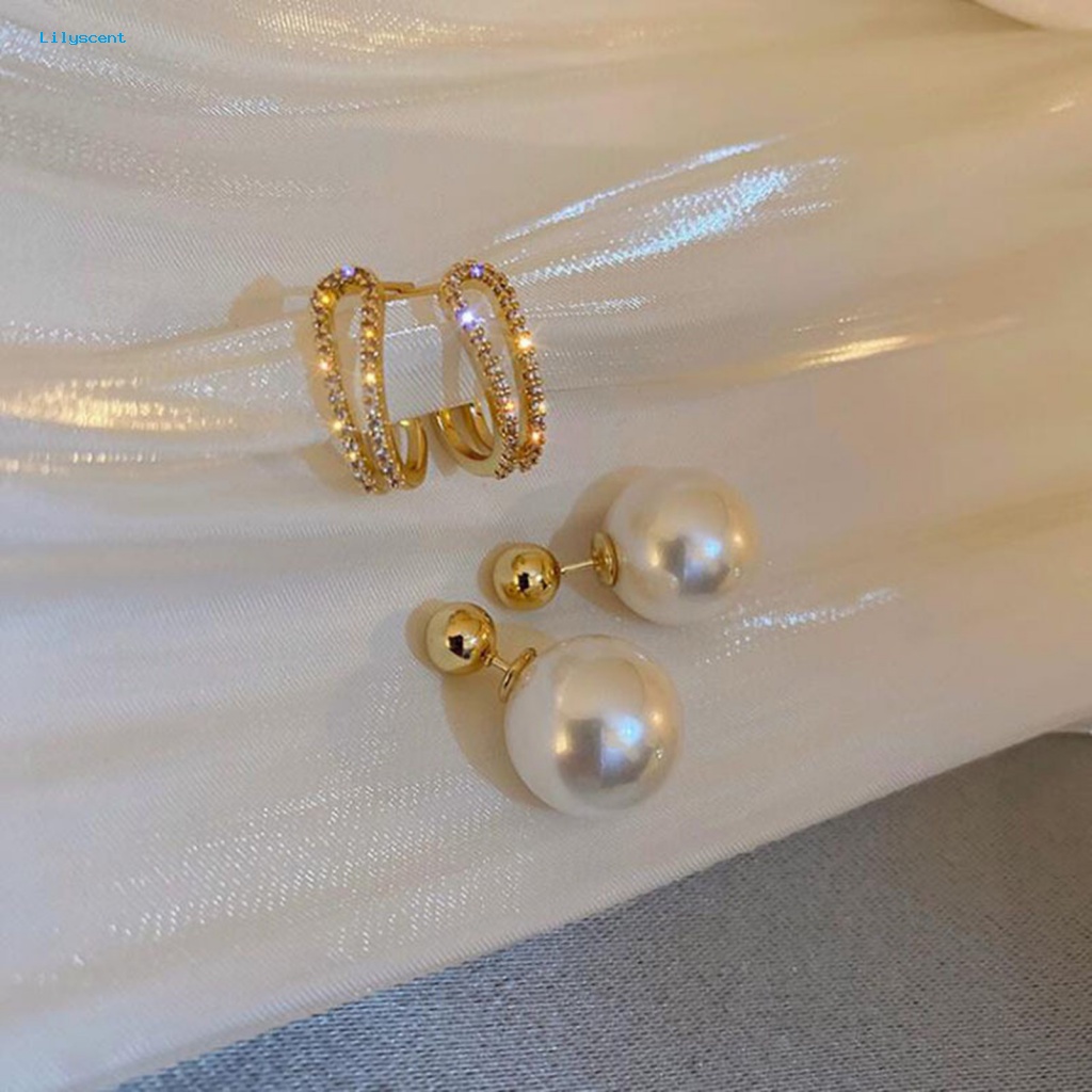 Lilyscent 1pasang Ultra-Ringan Wanita Anting Perhiasan Aksesori Imitasi Imitasi Pearl Stud Earrings Tahan Aus