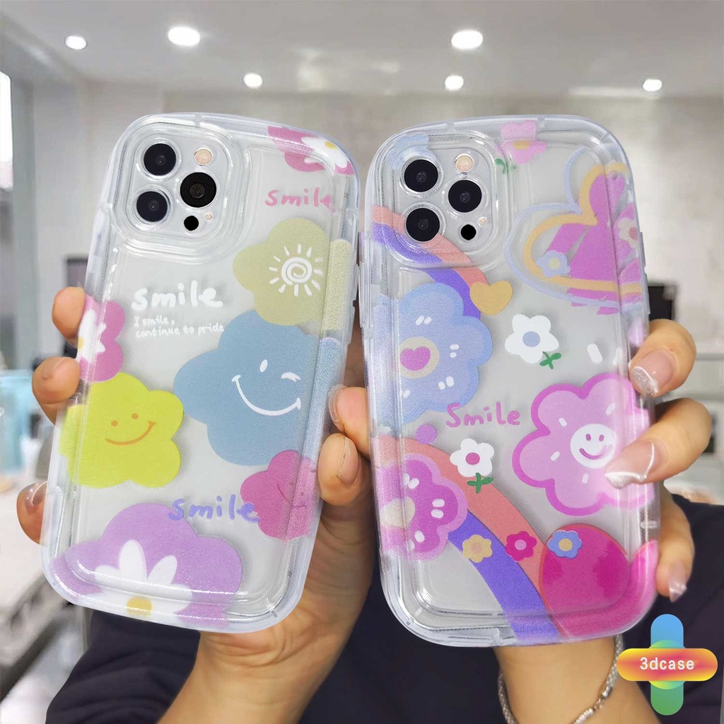 Compatible For Case IPhone 7 Plus 11 6 6S 8 14 Plus XR 11 12 13 14 PRO MAX 11 12 13 X XS MAX Se 2020 6SPlus 7Plus 6Plus 8Plus 14Plus XSMAX Colourful Smile Flower Soft Airbag Soap Case