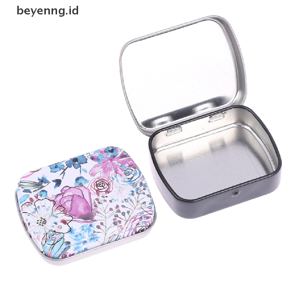 Beyen Small Empty Metal Tin Flip Storage Pill Box Case Organizer Untuk ID Kunci Permen