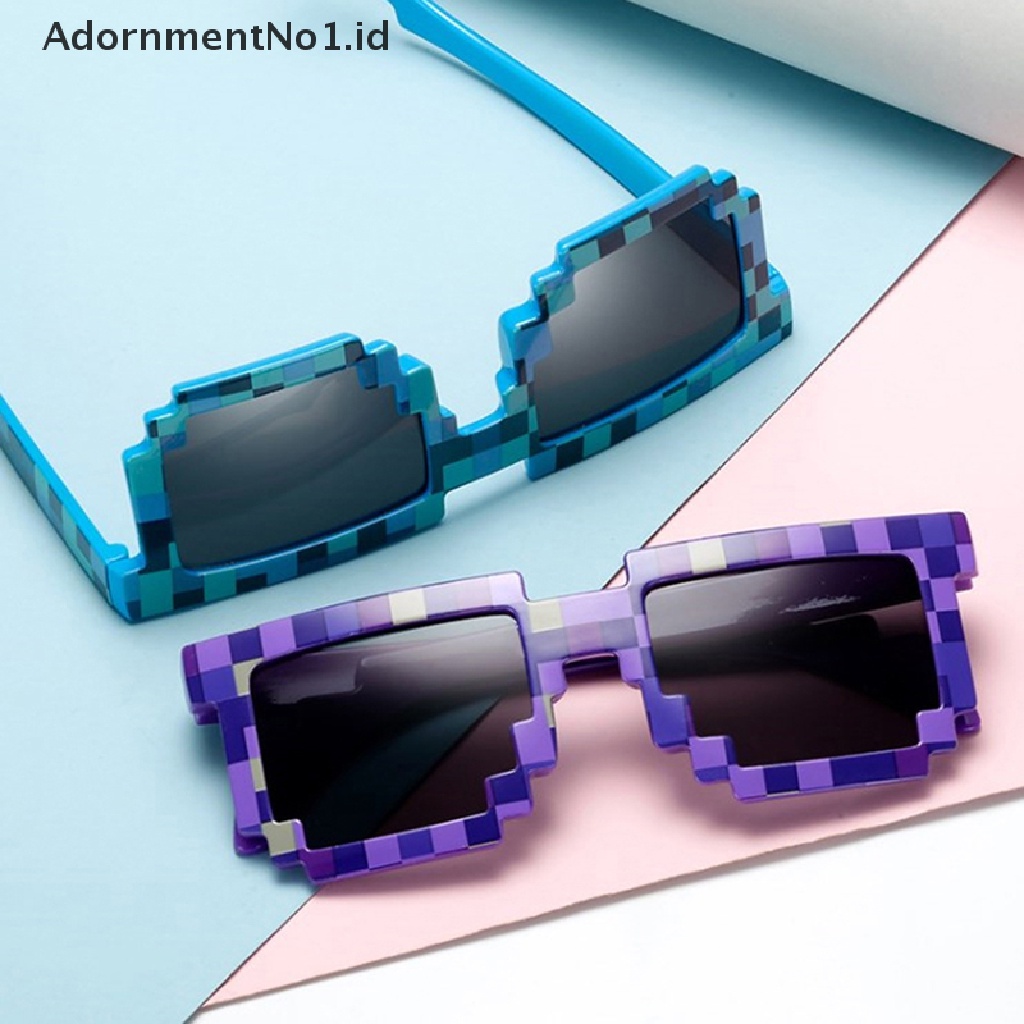 [AdornmentNo1] Kacamata Hitam Retro Dewasa Cosplay Kacamata Persegi Pixel Mosaic Sunglasses [ID]