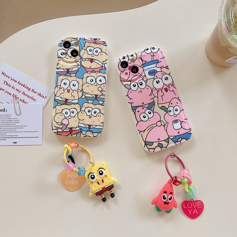 IPHONE Lovely Spongebob &amp; Patrick Star Widget Soft Case HP iP Iphone7 8 14+Plus SE 2020 X XS XR Max11 12 13 Pro Max FTD Casing Apple