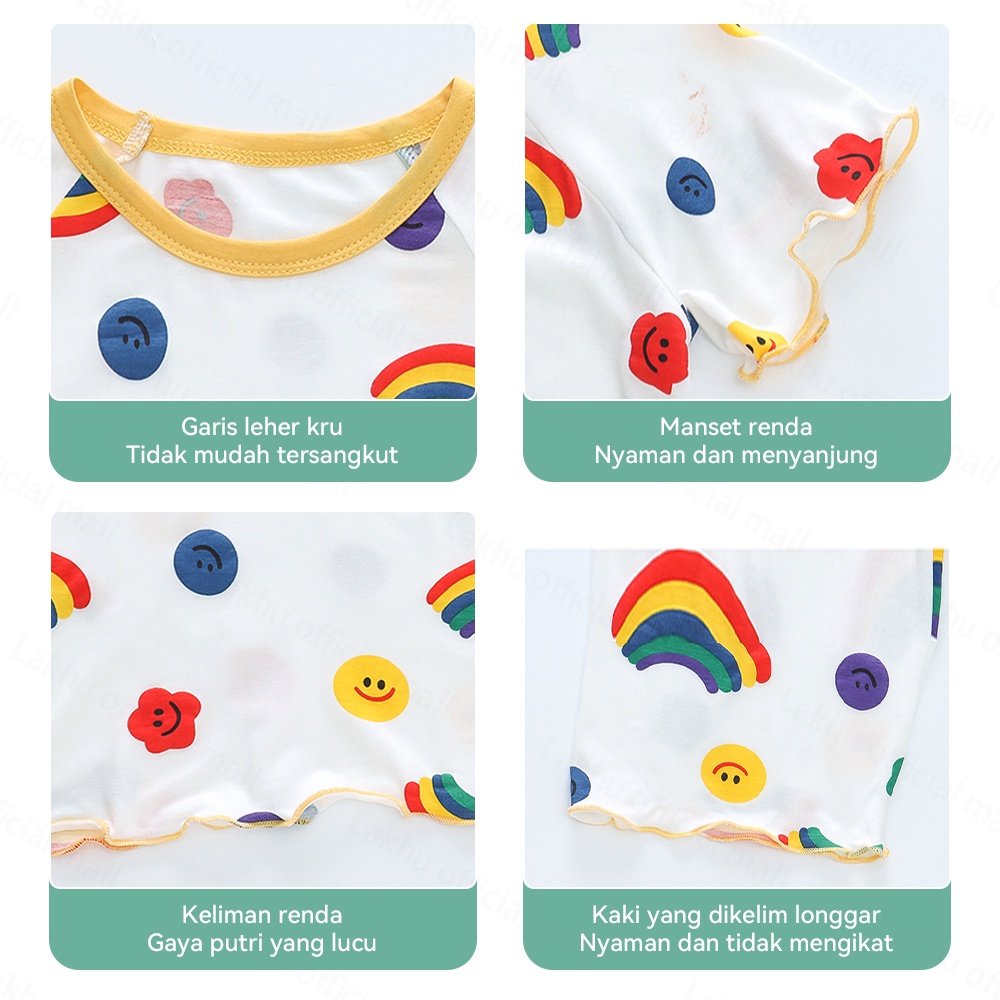 Lakhu Piyama Rainbow Rib Lucu Anak Perempuan/ Piyama Anak/ Bayi Perempuan Baju Tidur