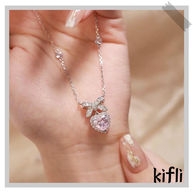 [KD] S925 Sterling Silver Ringan Mewah Wanita Klavikula Rantai Liontin Busur Simpul Cinta Smart Kalung