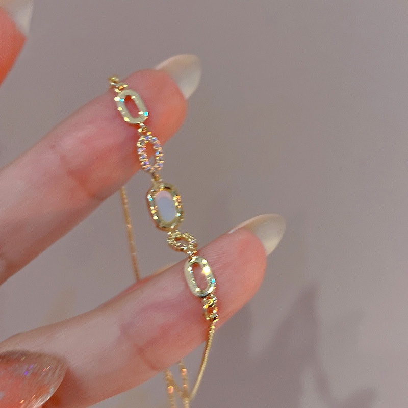 Ahellogirl2023gelang Tangan Baru Oval Simple Hias Zircon Adjustable Untuk Wanita