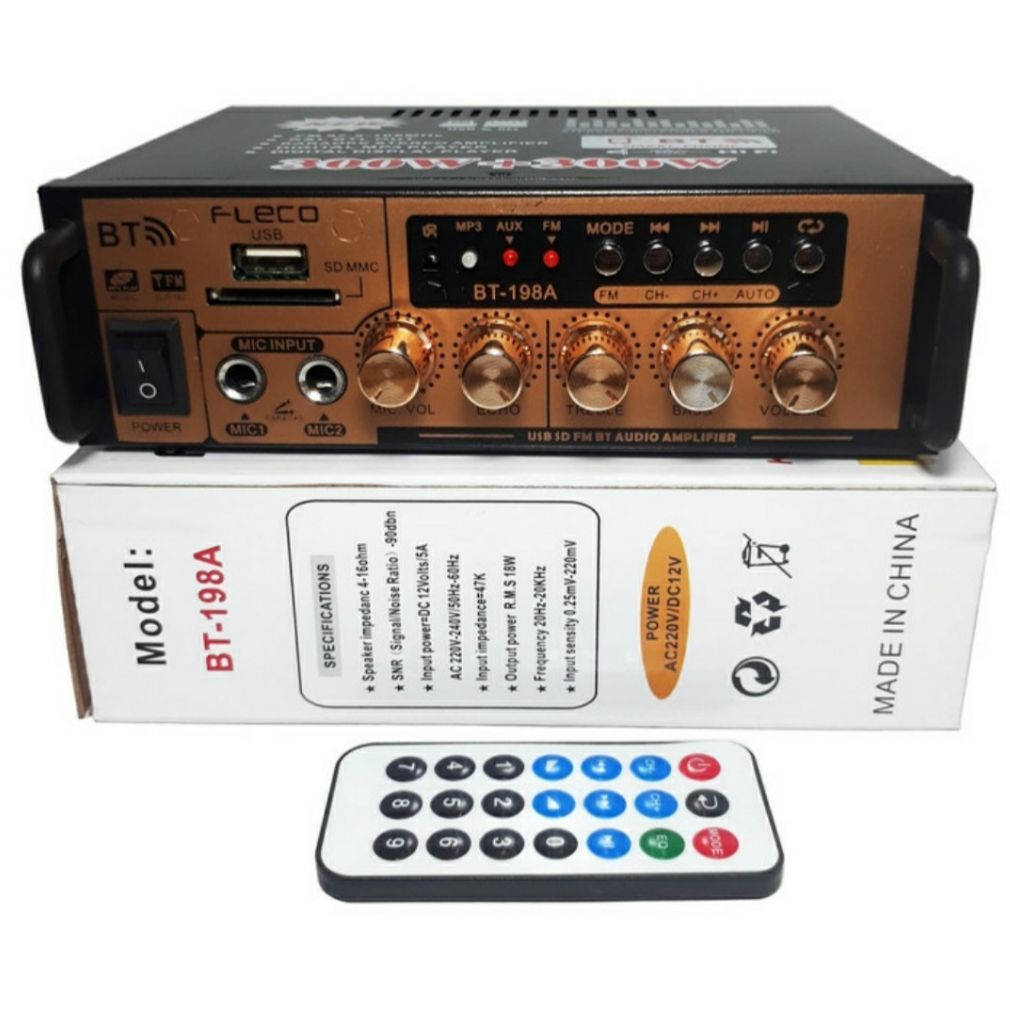 fleco Fleco BT-198B Amplifier Mini Bluetooth Stereo Karaoke