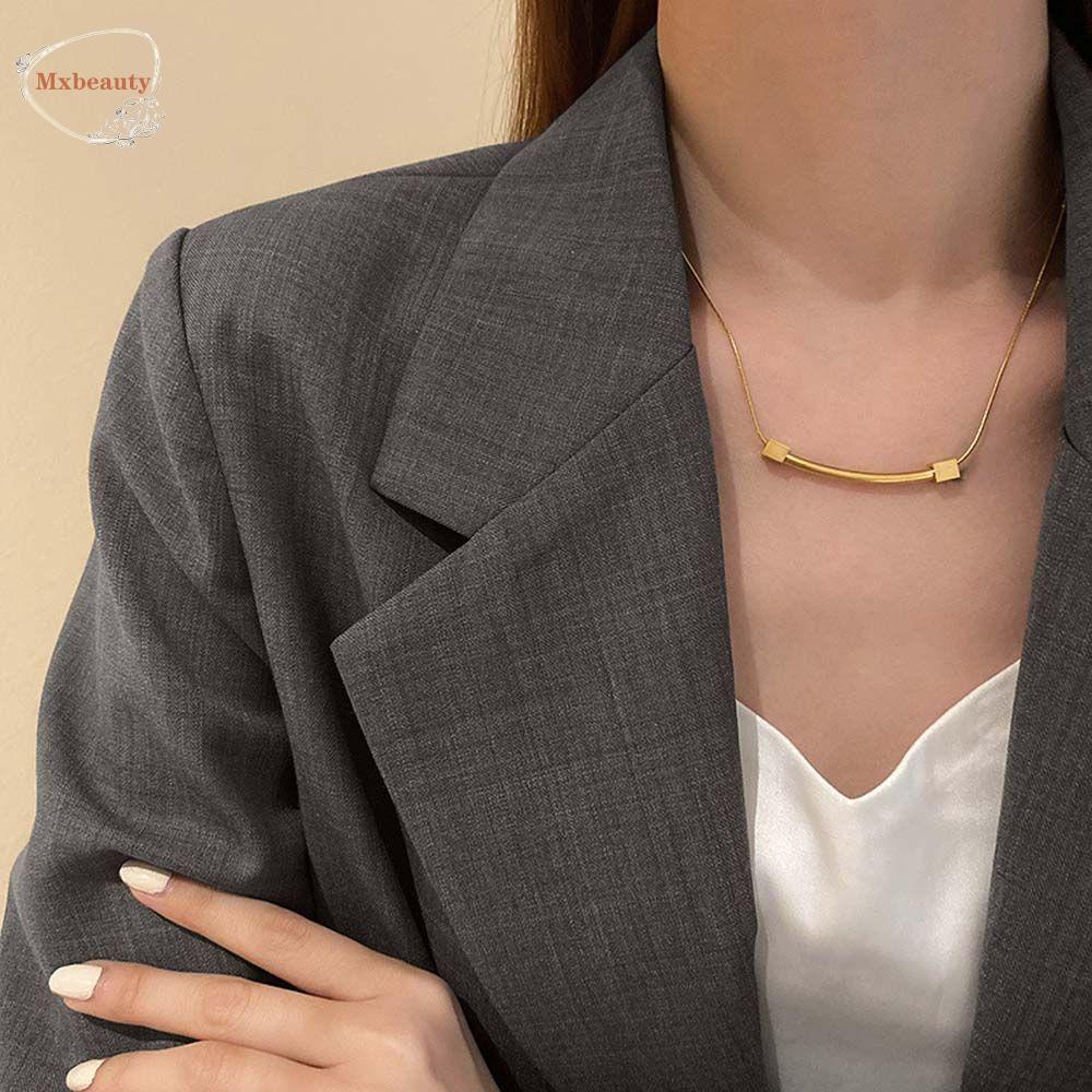 Mxbeauty Kalung Wanita Punk Fashion Warna Emas Fashion Perhiasan Gothic Titanium Steel Gaya Korea