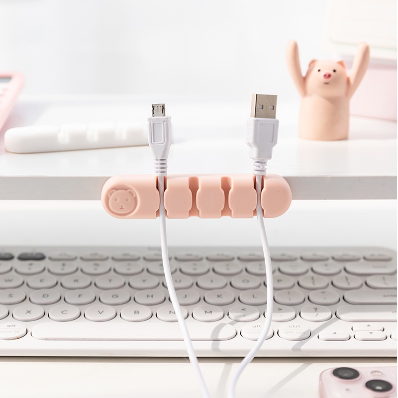 Pola Beruang Lucu Desktop Self Adhesive Silicone Cable Manager/4Lubang Mouse Keyboard Kawat Tetap Klip/Kabel Cas Portabel Atur Rak