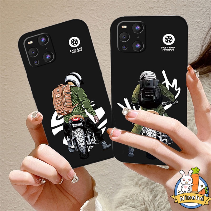 IPHONE Casing Kompatibel Untuk Iphone14 13 12 11 Pro Max X Xr Xs Max8 7 6 6s Plus SE 2020 Motor Keren Man Straight Edge Silicone Phone Case Pelindung Lensa Shockproof Cover Pelindung