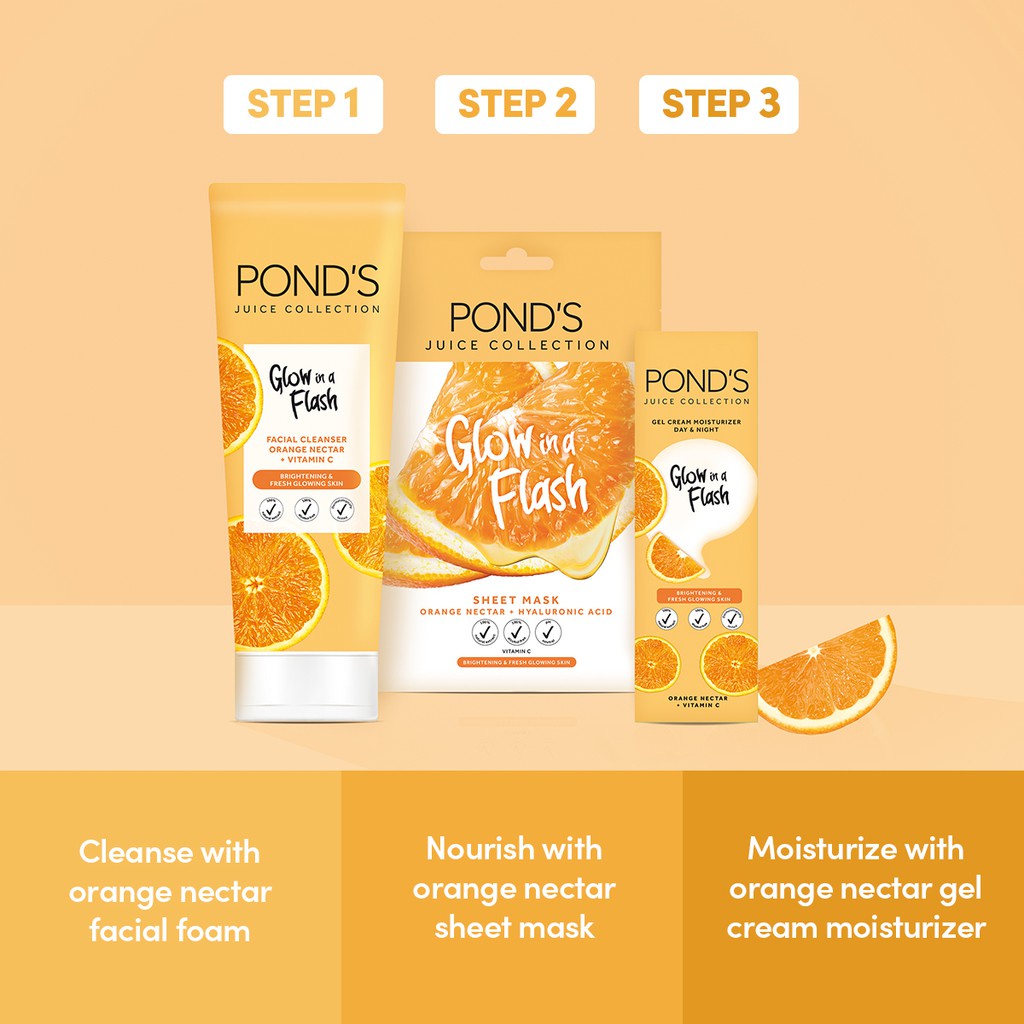 [Makassar]-Pond's Juice Collection Sheet Mask / Masker Wajah Orange Nectar + Hyaluronic Acid 20 gr-[EXPIRY DATE:24-08-2023]