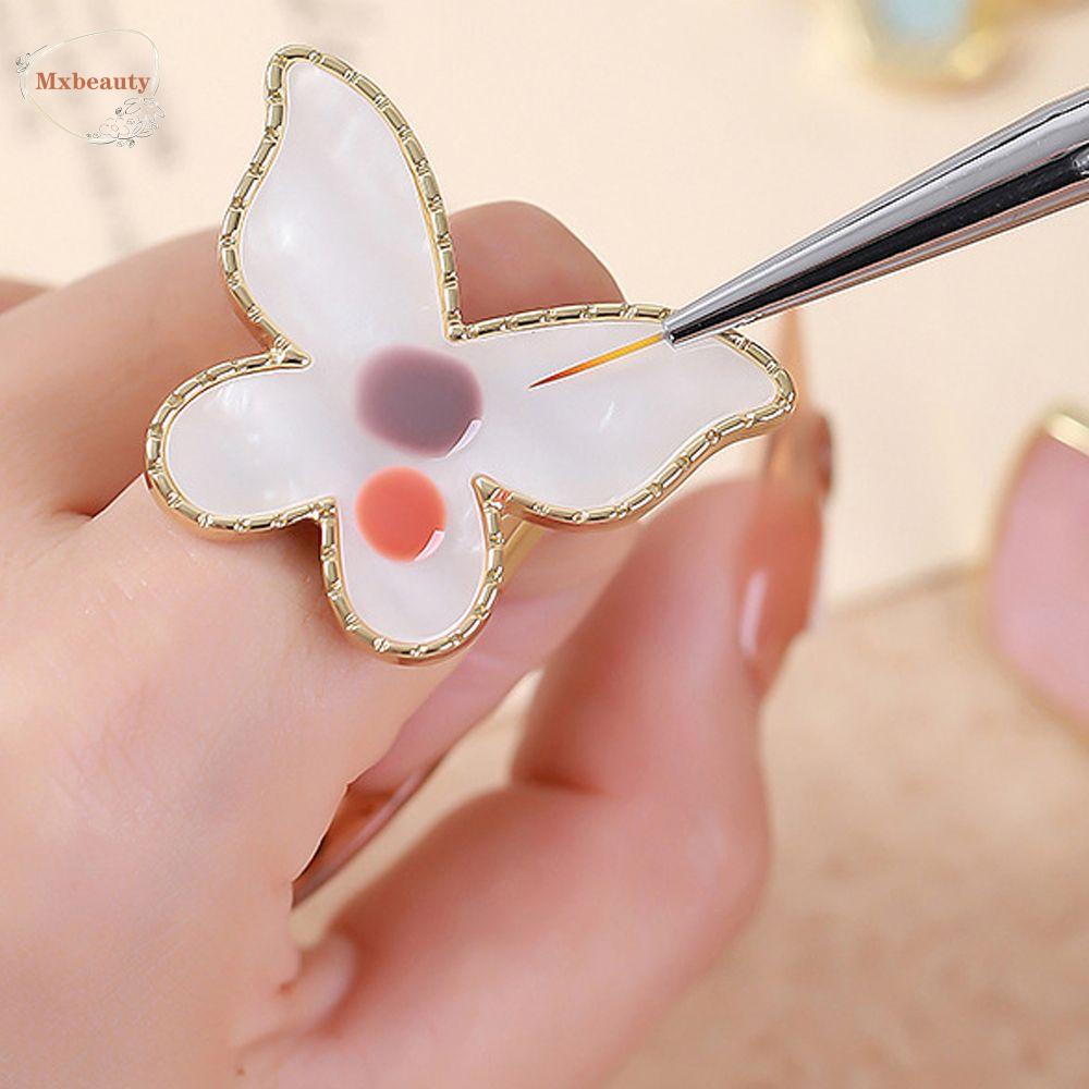 Mxbeauty NailDisplay Cincin Tips Wanita Kristal Kupu-Kupu Resin Bentuk Cinta Dicat Cincin Nail art palette