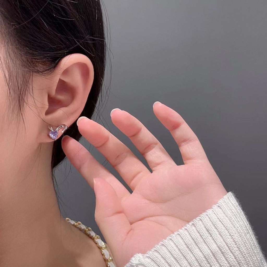 Anting Telinga Kelinci Zirkon Ungu Fashion Temperamen Aksesoris Telinga