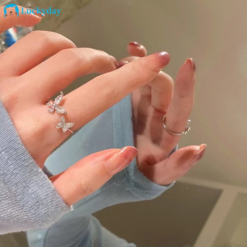 Yeezii Butterfly Open Ring Untuk Wanita Zirkon Silver Rings Perhiasan Fahsion Aksesoris