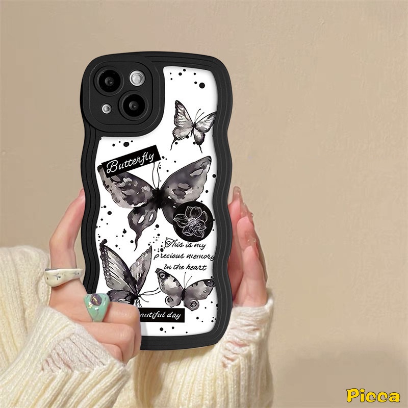 Casing Kupu-Kupu Romantis Redmi Note 12C 10A 10 9 A1 10C A1+9T 9A 9C NFC Redmi Note 11 8 9 11s 10 9s 10s 10 Pro Max Mi 11T Pro POCO M3 X3 NFC Pro Ins Retro Butterfly Lembut Bergelombang Sarung Tepi