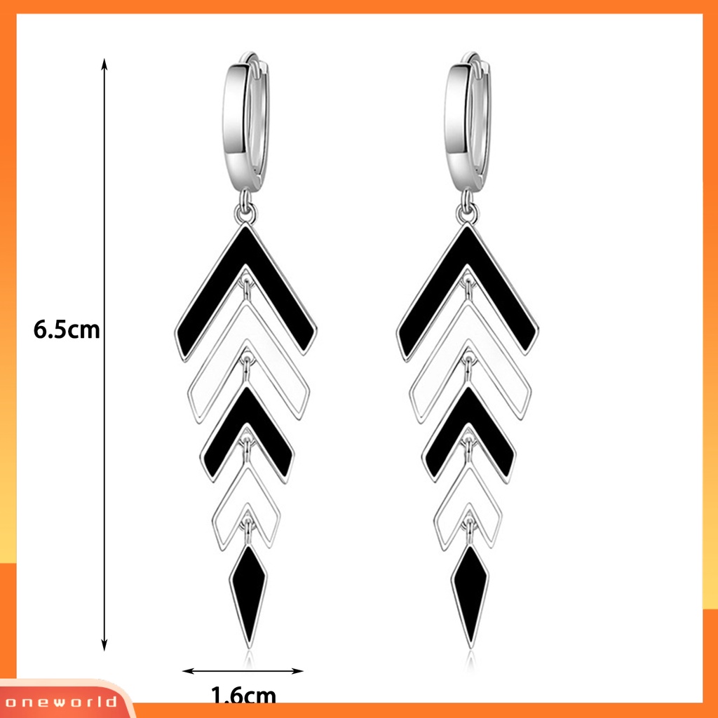 [EONE] 1pasang Liontin Anting Kepribadian Geometris Hitam Putih Warna Kontras Rumbai Panjang Retro Temperamen Hoop Earrings Perhiasan Aksesori