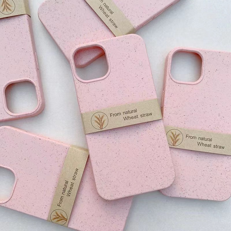 IPHONE Warna Solid Telinga Gandum Ramah Lingkungan Biodegradable Phone Case Untuk Iphone11 12 13 14 X XS XR Case Cover