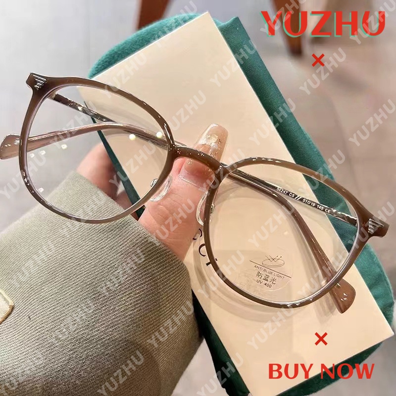 (YUZHU) Korea Fashion Ultra Ringan Coklat Bingkai Bulat Miopia Kacamata Wanita Lensa Yang Dapat Diganti Eyeglasses