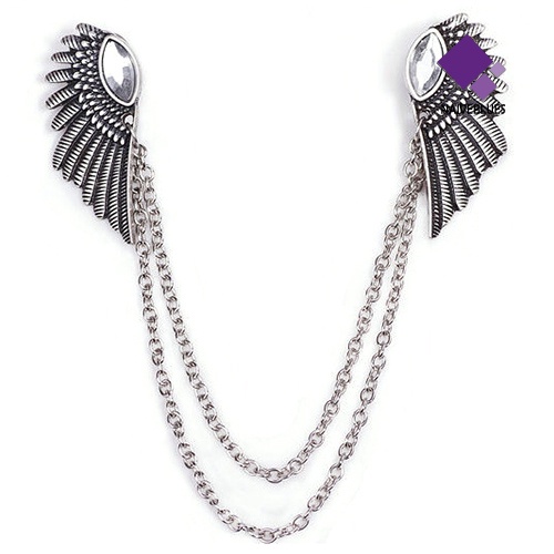 &lt; Naiveblues &gt; Retro Kerah Klip Punk Rantai Rumbai Blus Sayap Malaikat Tips Bros