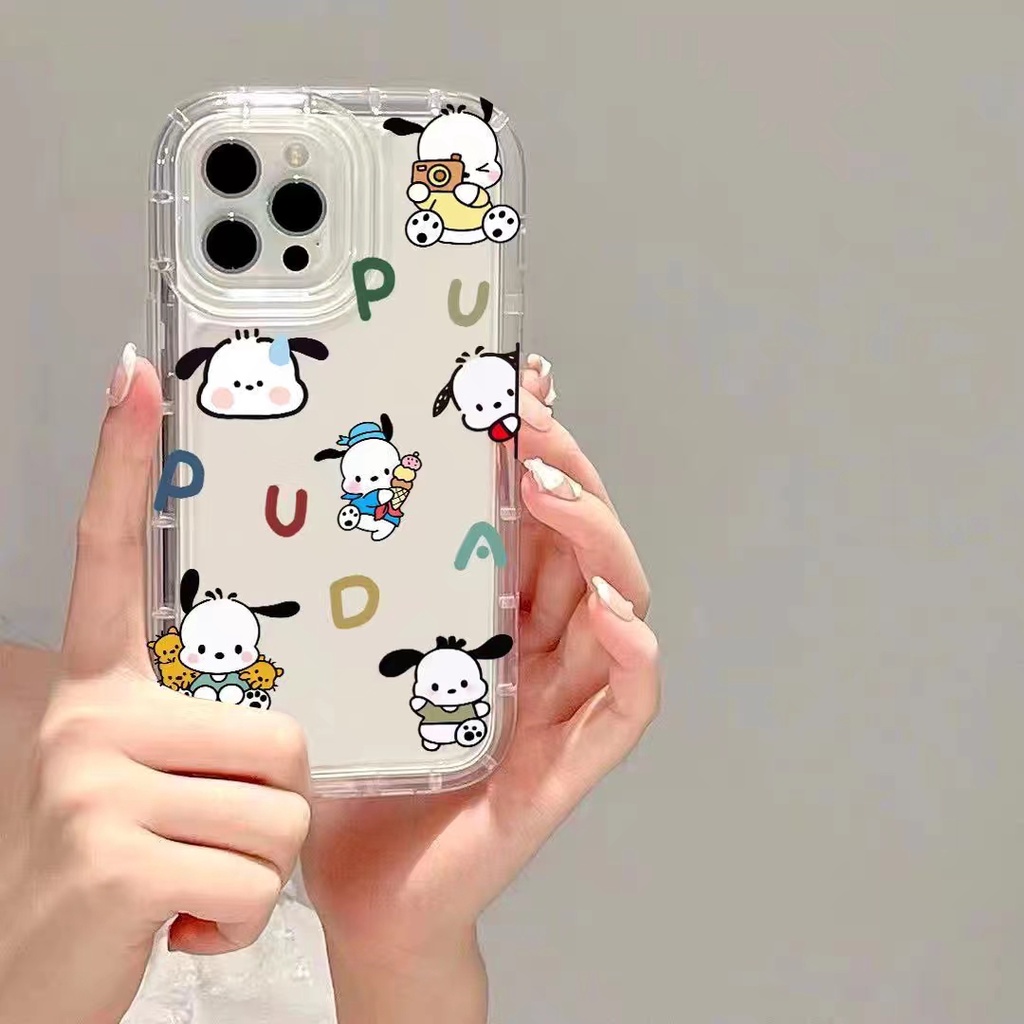 IPHONE Ins Pacha Casing Ponsel Anjing Cocok Untuk Iphone11 14 14pro 14plus 13 13mini 13pro 13prm iPhone12 7Plus 8Plus Xr XS 13 12mini Pro Max Empat Sudut Casing Ponsel Transparan Tahan Guncangan