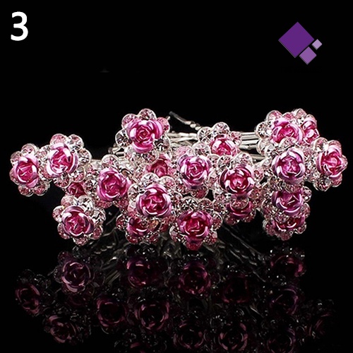 &lt; Naiveblues &gt; 5Pcs Chic Pertunangan Pernikahan Shiny Rhinestone Hair Rose Flower Hairpin