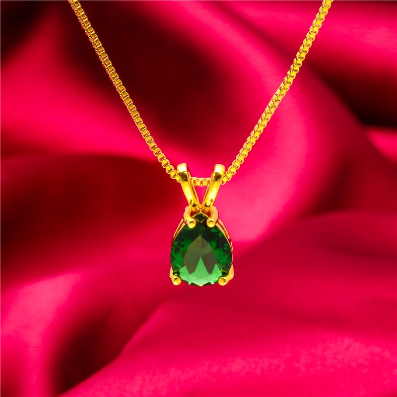 Goldkingdom Perhiasan Fashion 24K Bangkok Aksesoris Ready Stock Wanita Safir Zamrud Ruby Berlian Liontin Rantai Tipis