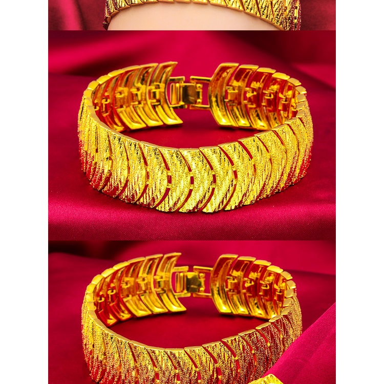 Goldkingdom Perhiasan Fashion 24K Bangkok Aksesoris Ready Stock Bold Pinggiran Lebar Gelang Melebar Jam Tangan Pria Gesper Gelang