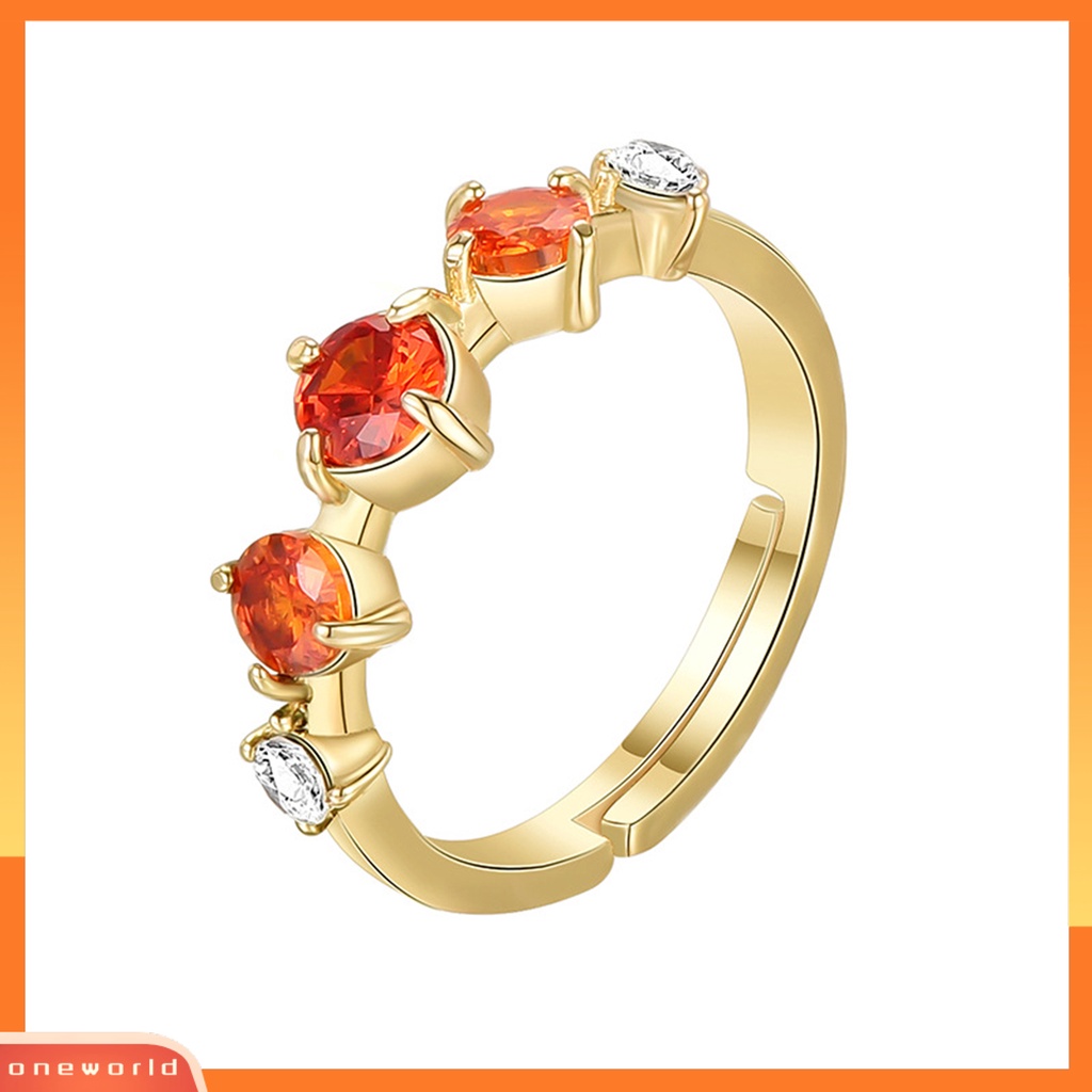 [EONE] Wanita Cincin Orange Permata Imitasi Adjustable Perhiasan Vintage Berlian Imitasi Jari Cincin Hadiah Ulang Tahun