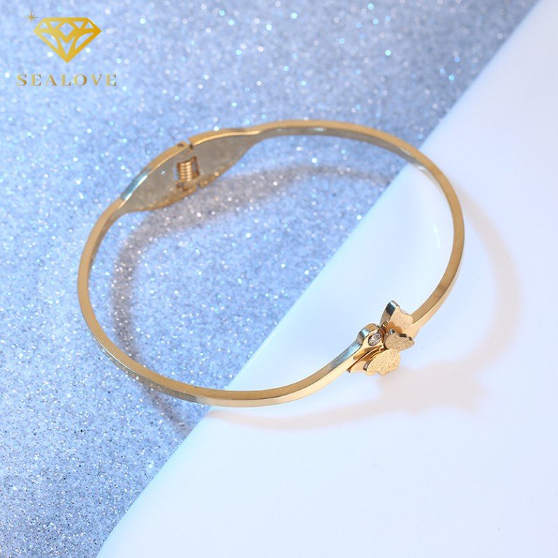 Gelang Titanium Wanita Anti Karat Model Simple Kupu-kupu Korea Fashion Bracelet 18K Emas COD