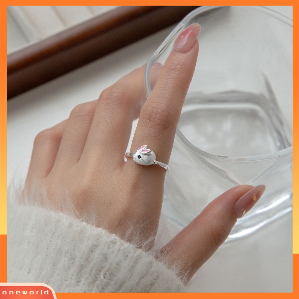 [EONE] Wanita Cincin Manis Glasir Cubic Zirconia Tergabung Adjustable Desain Pembukaan Dekoratif Hadiah Tahun Baru Kelinci Lucu Jari Telunjuk Cincin Hewan Perhiasan Aksesori Busana