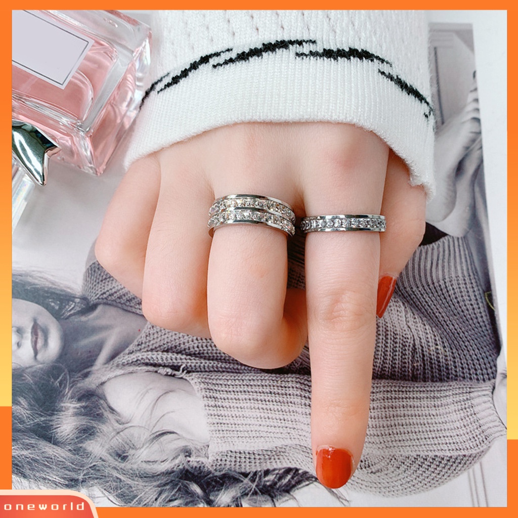 [EONE] Wanita Cincin Berlian Imitasi Gaya Pasangan Geometris Temperamen Kepribadian Menghias Berdandan Elegan Wanita Dapat Ditumpuk Cincin Perhiasan Aksesori