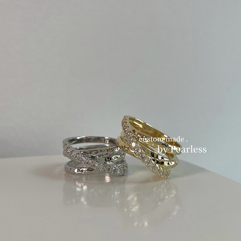 Cincin Geometris Silang Bahan Alloy Berlian Imitasi Korea Untuk Anak Perempuan