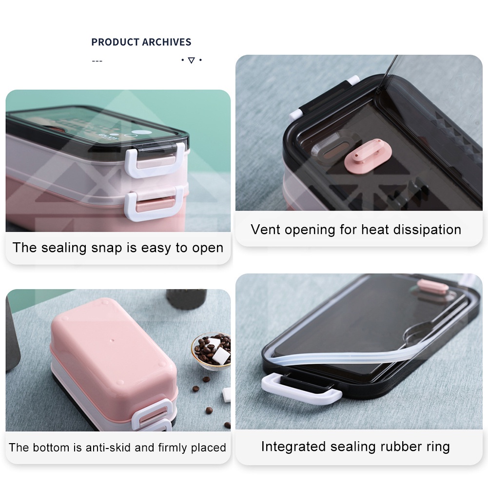 Lunch Box Leakproof Stainless Steel Picnic With Cutlery Adults Kids Double Layer