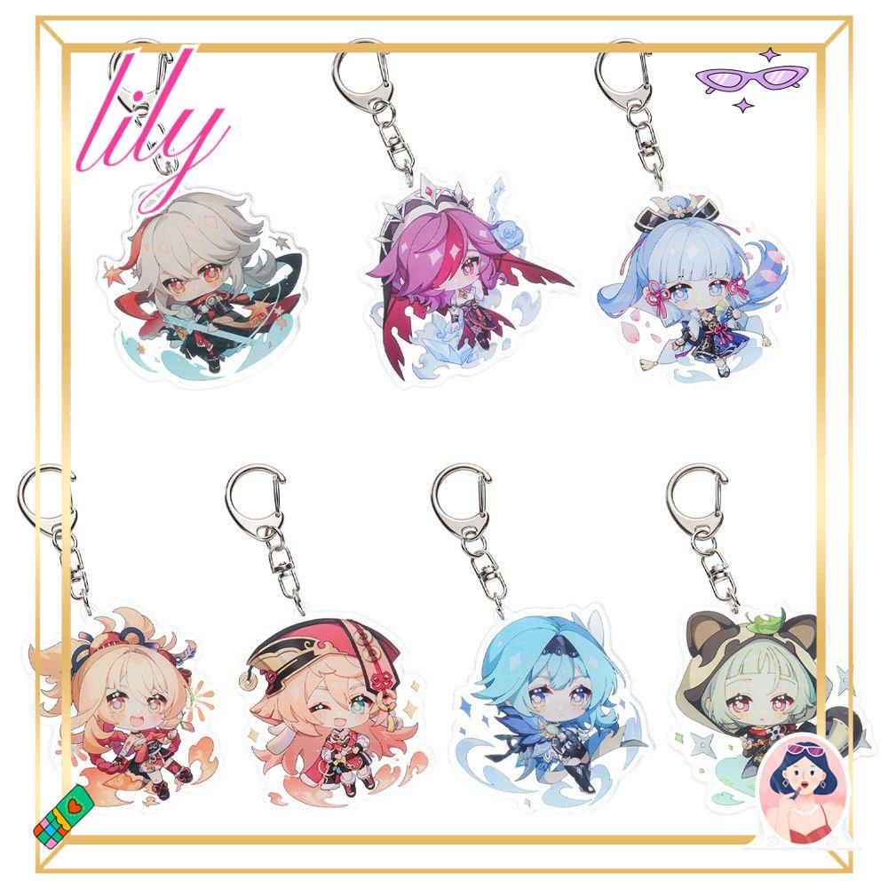 Lily Genshin Impact Keychain Kartun Lucu Liontin Aksesoris Fashion Perhiasan Jepang Anime Gantungan Kunci Mobil