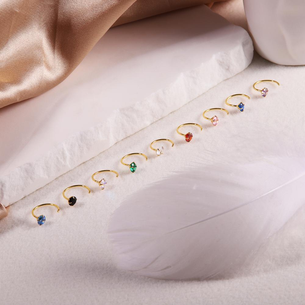 1pasang925 Sterling Silver C Shape Earrings Opal Hoop Earring Warna Kristal Anting Bulat Tulang Rawan Helix Telinga Tindik