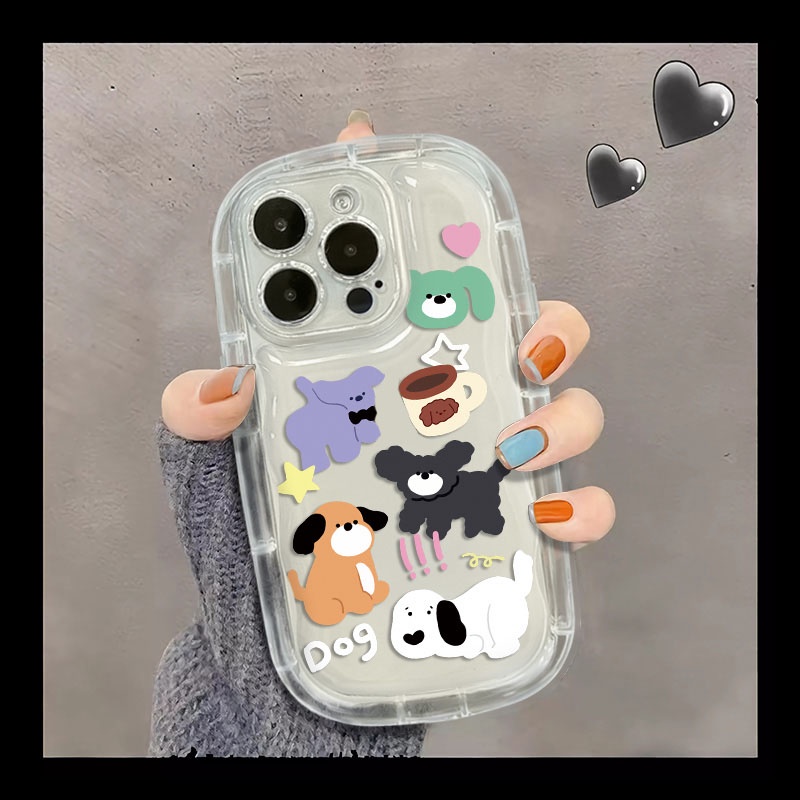 IPHONE Casing Ponsel Transparan Tahan Guncangan Anjing Lucu Kompatibel Untuk Casing Iphone11 14 13 12 Pro XS Max X XR 7 +8 Plus Cover Silikon TPU Lembut