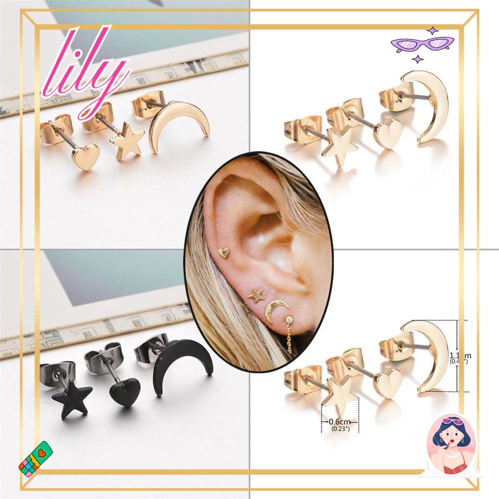 Lily 3PC/Set Anting Set Perhiasan Simple Punk Mungil