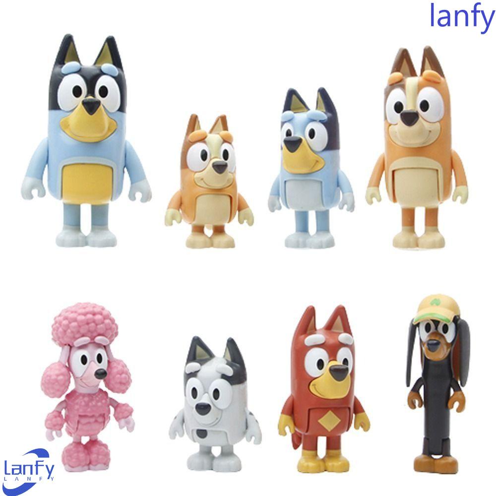 Lanfy Mainan Figure Blue and Friends8/12pcs/set Hadiah Anak Untuk Hadiah Anak Dekorasi Desktop Ornamen Kasus Komputer Model Kolekte Ornamen Rumah Bluey Bingo Action Figure