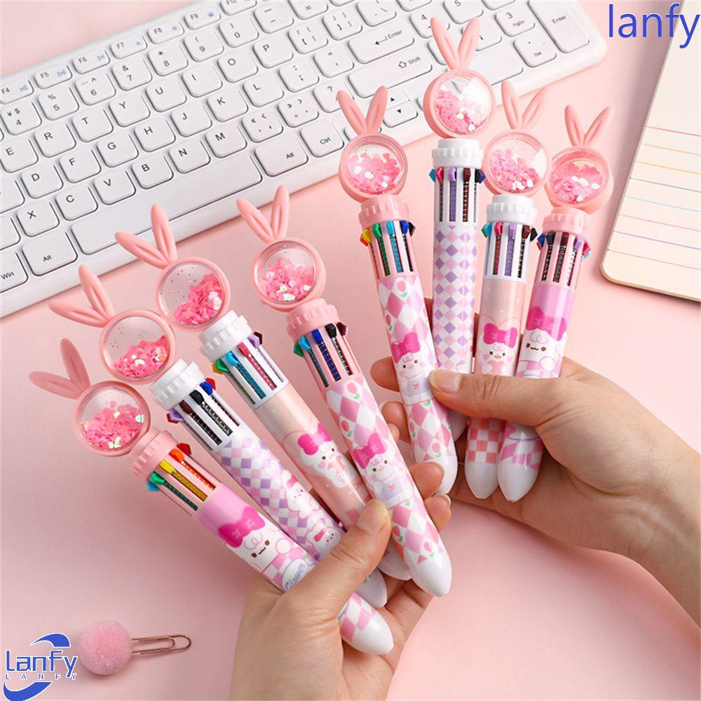 Lanfy Kartun Kelinci Pena Good-looking 0.38mm Sepuluh Warna Gaya Dorong Stationarys Pen 3D Pola Gel Pen