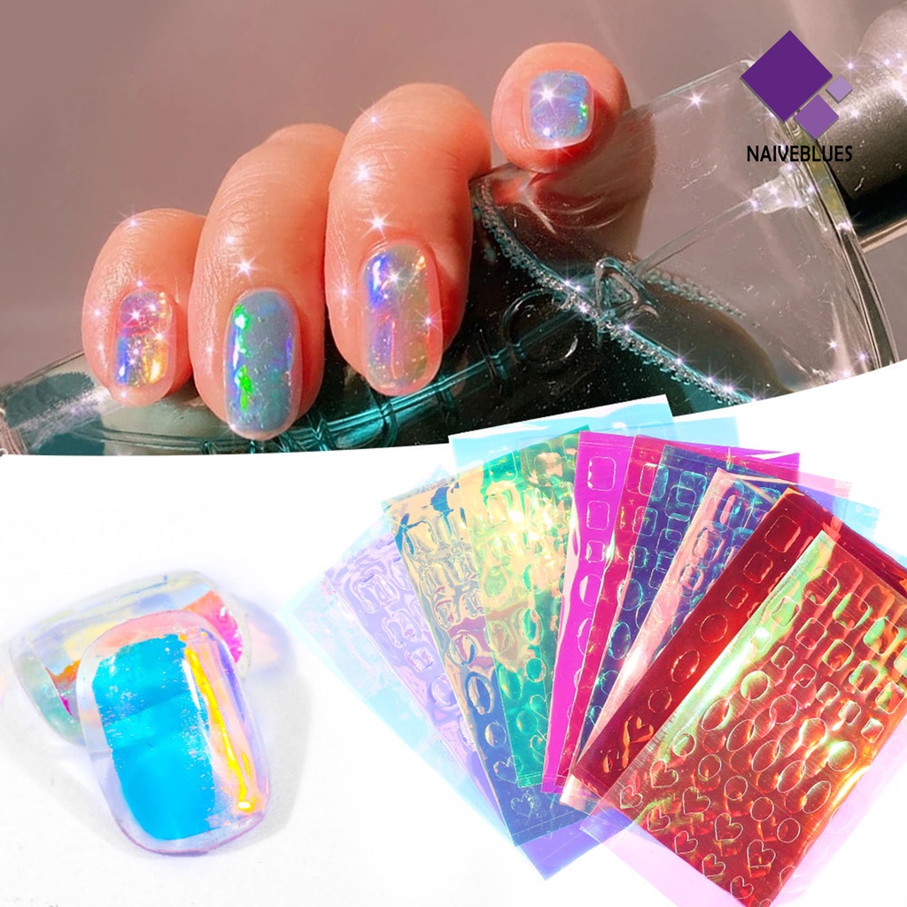 [naiveblues] 10pcs/11pcs/16pcs Stiker Es Kuku Efek Aurora Reflektif Film Warna-Warni Berkilau Kaca Kubus Dekorasi