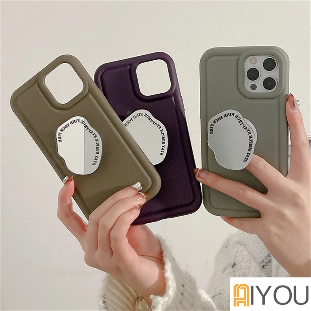 Mewah Korea Irregular Bracket Mirror Case Untuk iPhone 14pro Max 13pro 12 Pro 11 X XS XR Bantalan Udara Penyerap Goncangan Anti Jatuh Airbag Soft Case