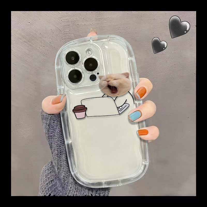 IPHONE Lazy Cat Shockproof Case Kompatibel Untuk Iphone11 14 13 12 Pro XS Max X Xr7 +8 Plus Lembut Transparan Casing Ponsel TPU Silikon Cover