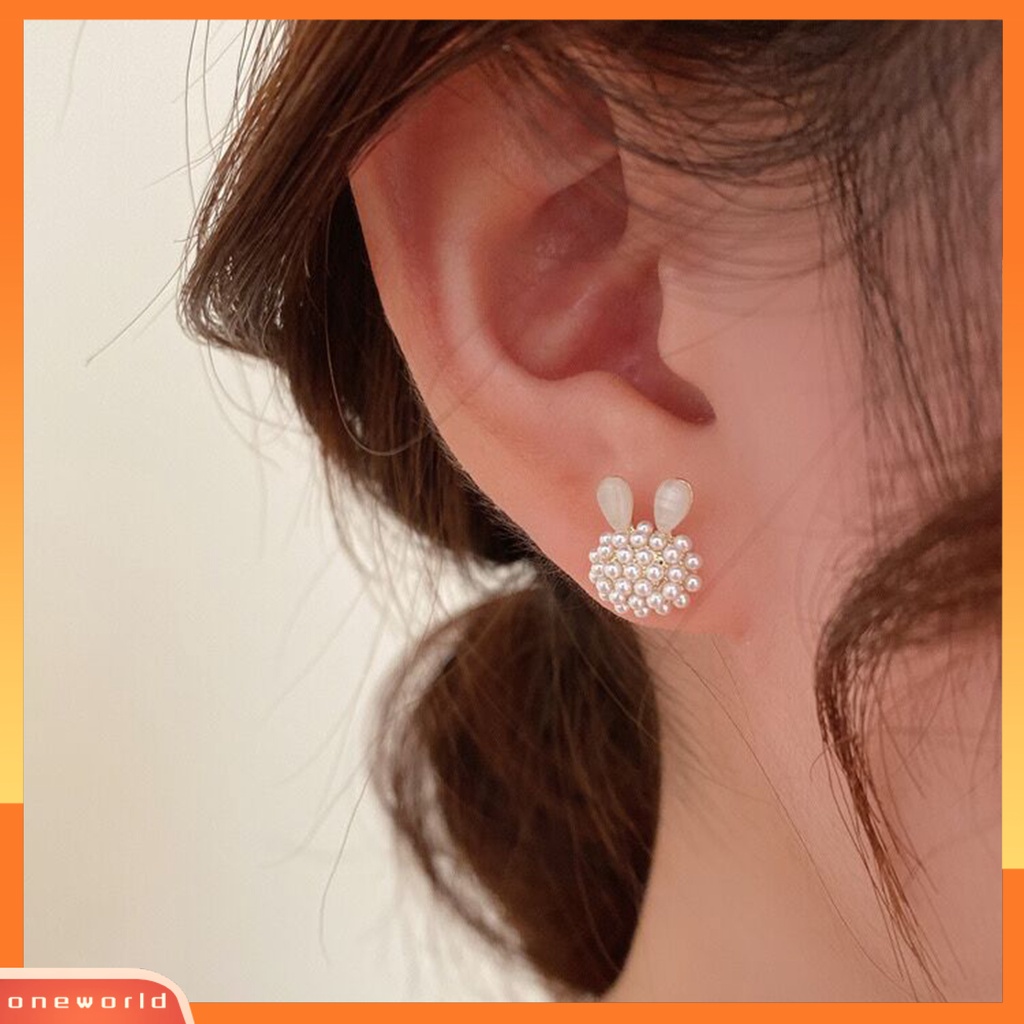 [EONE] 1pasang Ear Studs Faux Opal Temperamen Elegan Lucu Berkilau Tinggi Mutiara Imitasi Kelinci Bunny Wanita Anting Perhiasan Fashion