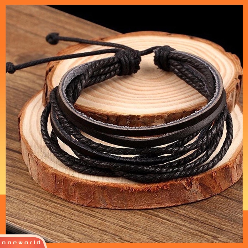 [EONE] Gelang Pria Vintage Multi Layers Faux Leather All Match Gelang Cowok Untuk Hadiah